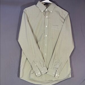 Eddie Bauer Men's Olive Checkered Button Down Shirt-Small